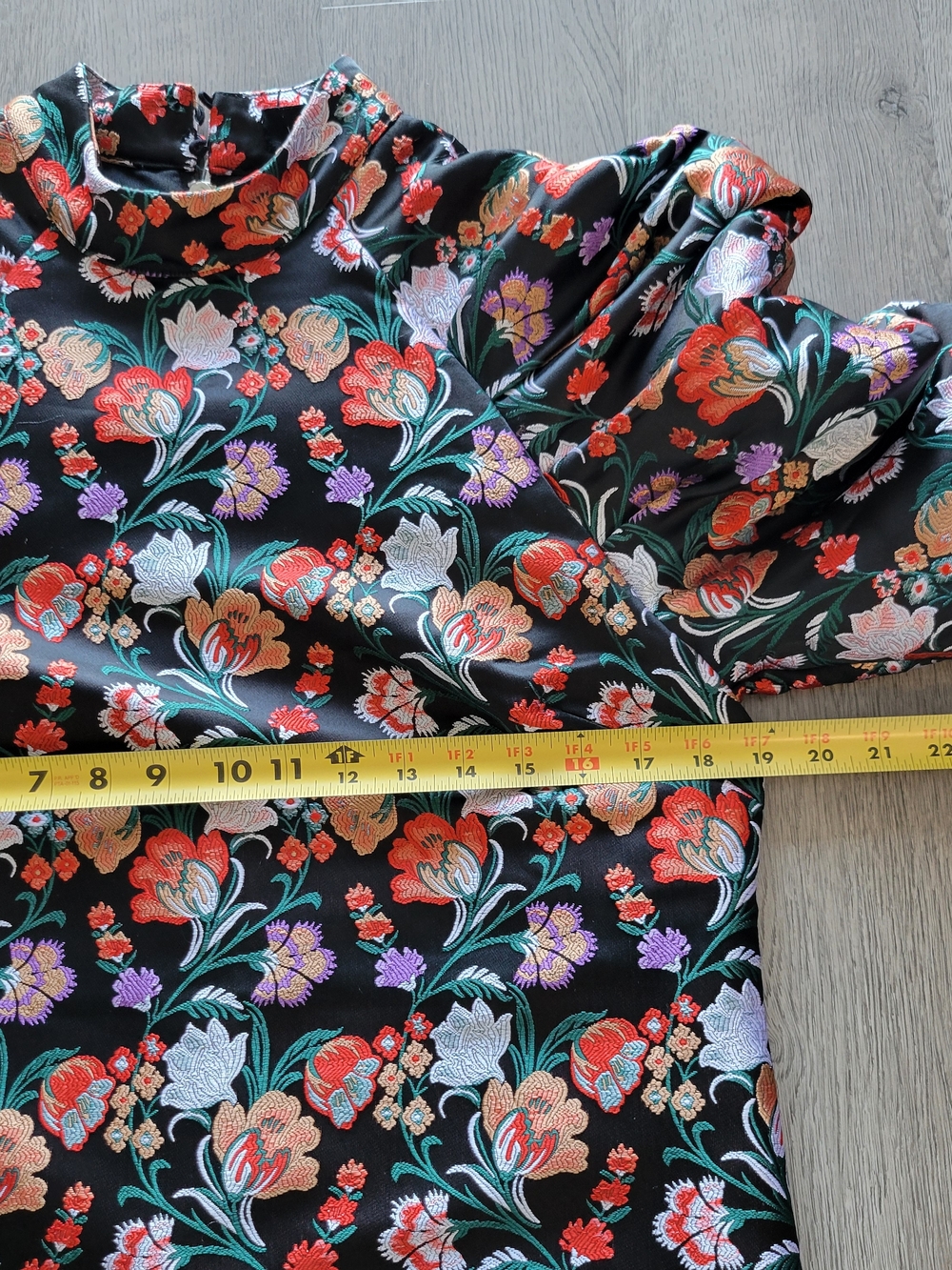 NWT LOST INK Black Orange Jacquard Floral Long Puff-Sleeve Sheath Dress Sz Small - Picture 14 of 15